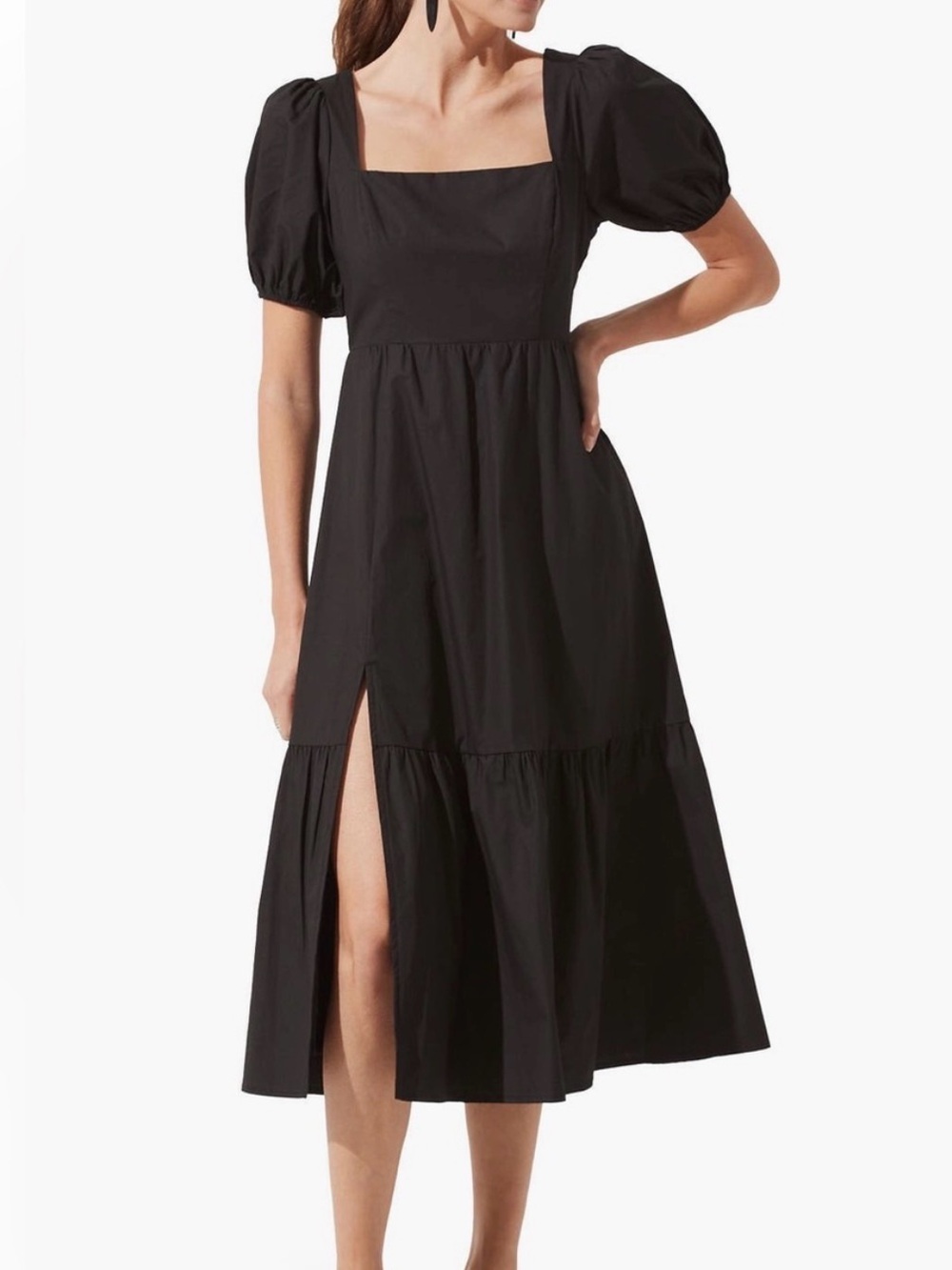 Astr Black Puff Sleeve Maxi Dress with Square Neck